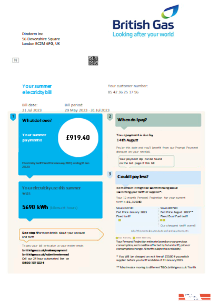 British gas electricity utility business bill SCR PSD template